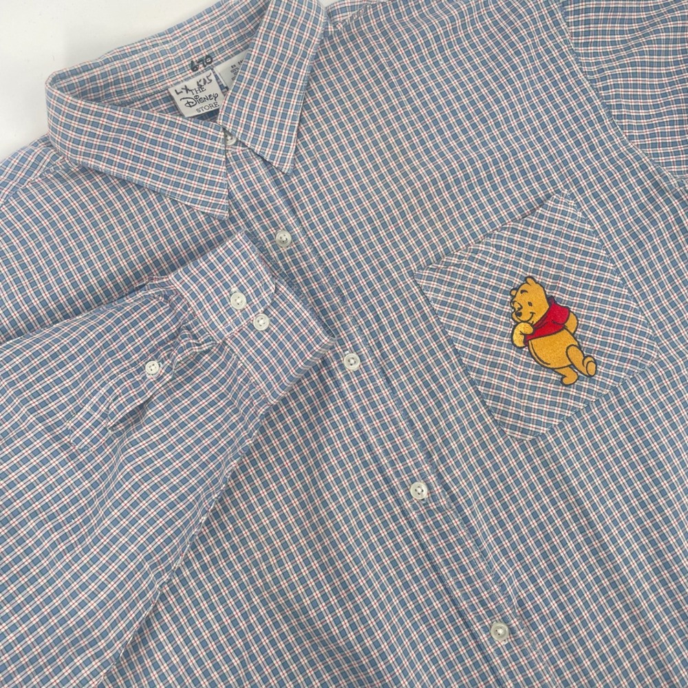VTG Disney Store Gingham Winnie The Pooh Button Down Shirt Women XXL Cottagecore